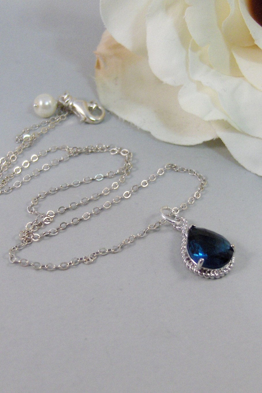 Something Blue,Necklace,Silver Necklace,Sapphire Necklace,Sapphire,Sterling Silver,Blue,Wedding. Handmade jewelery by valleygirldesigns.