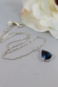 Something Blue,Necklace,Silver Necklace,Sapphire Necklace,Sapphire,Sterling Silver,Blue,Wedding. Handmade jewelery by valleygirldesigns.
