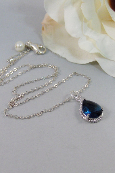 Something Blue,Necklace,Silver Necklace,Sapphire Necklace,Sapphire,Sterling Silver,Blue,Wedding. Handmade jewelery by valleygirldesigns.