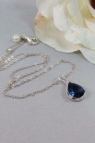 Something Blue,Necklace,Silver Necklace,Sapphire Necklace,Sapphire,Sterling Silver,Blue,Wedding. Handmade jewelery by valleygirldesigns.