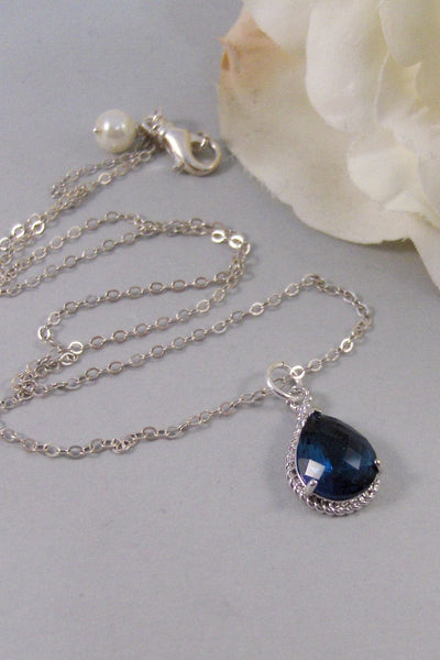 Something Blue,Necklace,Silver Necklace,Sapphire Necklace,Sapphire,Sterling Silver,Blue,Wedding. Handmade jewelery by valleygirldesigns.