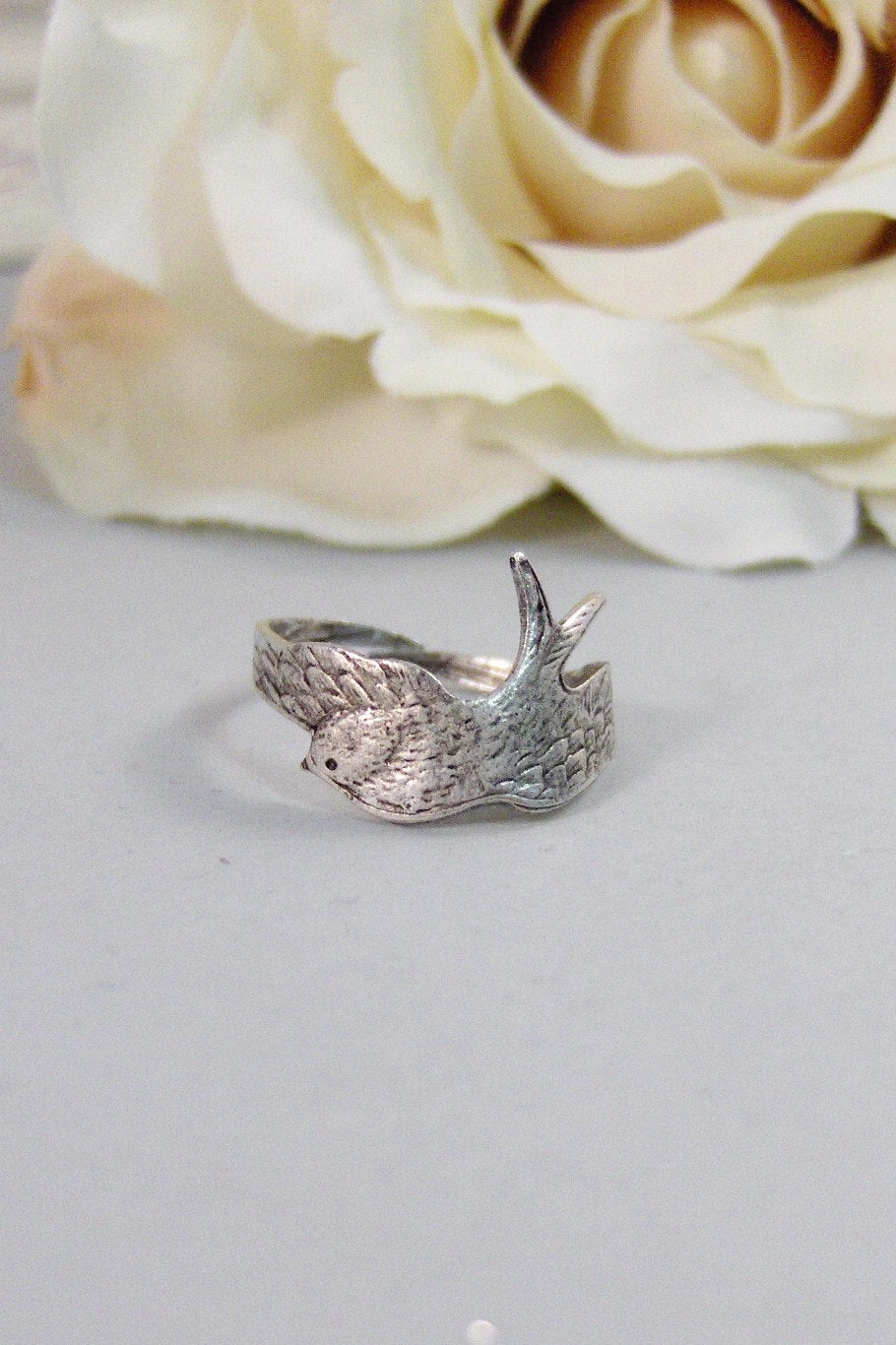 Wrapped Sparrow,Ring,Silver,Twig,Branch, Ring,Antique Ring,Silver Ring,Woodland,Wedding,Bridesmaid. Handmade jewelery by valleygirldesigns.