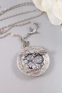 Little Bird's Arrow,Locket,Silver Locket,Steampunk Locket, Antique Locket,Arrow,Hungar Games,Bird . Handmade jewelry by valleygirldesigns.