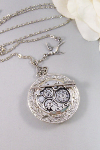 Little Bird's Arrow,Locket,Silver Locket,Steampunk Locket, Antique Locket,Arrow,Hungar Games,Bird . Handmade jewelry by valleygirldesigns.