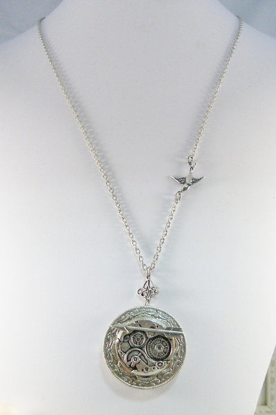 Little Bird's Arrow,Locket,Silver Locket,Steampunk Locket, Antique Locket,Arrow,Hungar Games,Bird . Handmade jewelry by valleygirldesigns.