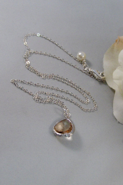 Sparkle Peach,Necklace,Silver Necklace,Peach Necklace,Peach,Sterling Silver,Peach,Wedding. Handmade jewelery by valleygirldesigns.