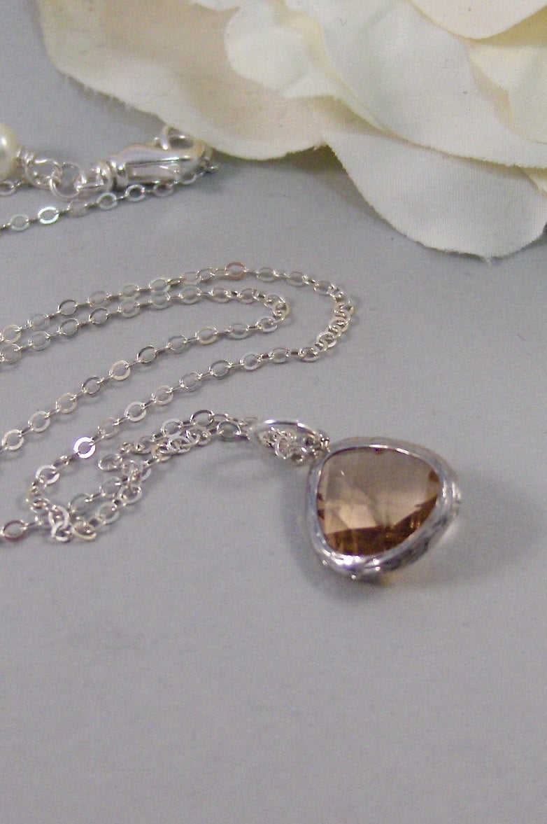 Sparkle Peach,Necklace,Silver Necklace,Peach Necklace,Peach,Sterling Silver,Peach,Wedding. Handmade jewelery by valleygirldesigns.