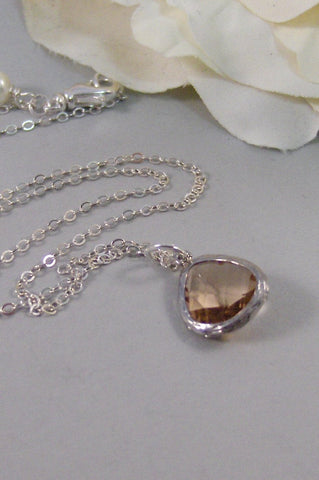 Sparkle Peach,Necklace,Silver Necklace,Peach Necklace,Peach,Sterling Silver,Peach,Wedding. Handmade jewelery by valleygirldesigns.