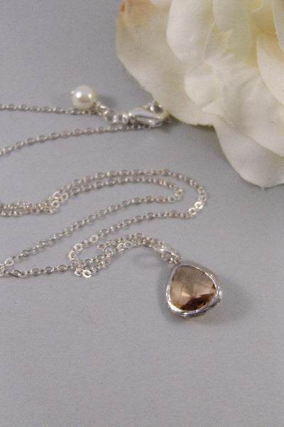 Sparkle Peach,Necklace,Silver Necklace,Peach Necklace,Peach,Sterling Silver,Peach,Wedding. Handmade jewelery by valleygirldesigns.