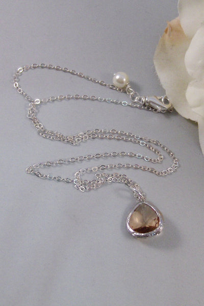 Sparkle Peach,Necklace,Silver Necklace,Peach Necklace,Peach,Sterling Silver,Peach,Wedding. Handmade jewelery by valleygirldesigns.