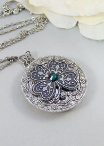 Irish Shamrock,Locket,Shamrock,Antique Locket,Silver Locket,Clover,Luck,Irish,Lucky, Shamrock,Love. Handmade jewelry by valleygirldesigns