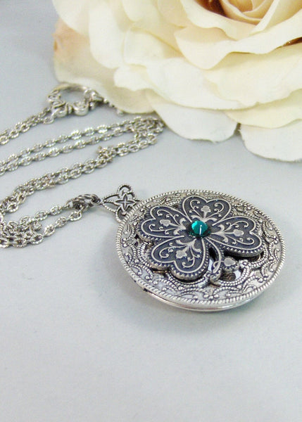 Irish Shamrock,Locket,Shamrock,Antique Locket,Silver Locket,Clover,Luck,Irish,Lucky, Shamrock,Love. Handmade jewelry by valleygirldesigns