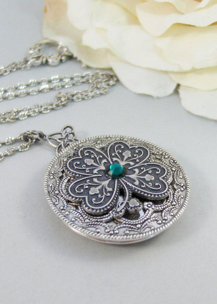 Irish Shamrock,Locket,Shamrock,Antique Locket,Silver Locket,Clover,Luck,Irish,Lucky, Shamrock,Love. Handmade jewelry by valleygirldesigns