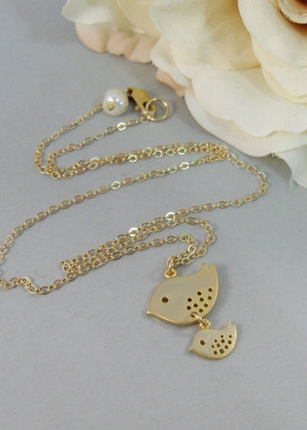 Little Bird,Gold Necklace,Bird,Mommy,Baby,Little,Girl,Bird Necklace,Gold Pendant,jewelery by valleygirldesigns on Etsy.