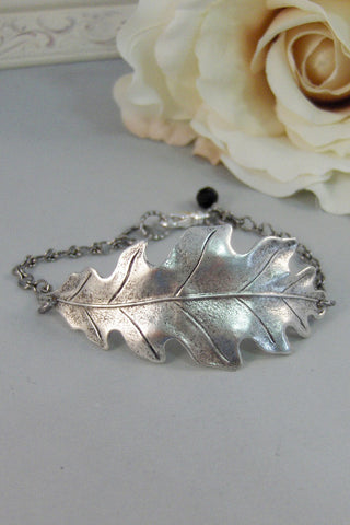 Silver Leaf,Bracelet,Silver Bracelet, Antique Bracelet, Leaf Bracelet,Black,Silver. Handmade Jewelry by Valleygirldesigns.