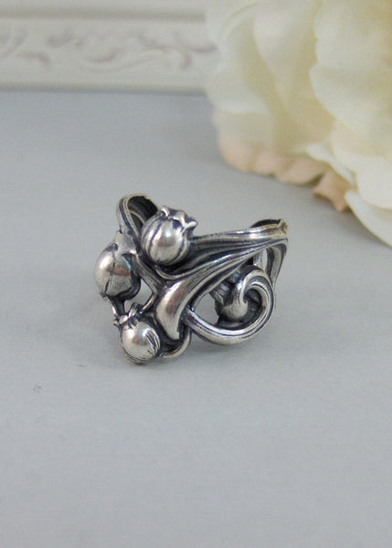 Bellflower, Ring,Silver,Ring, Flower,Rose Ring,Antique Ring,Silver Ring,Blossom,Posey. Handmade jewelery by valleygirldesigns.