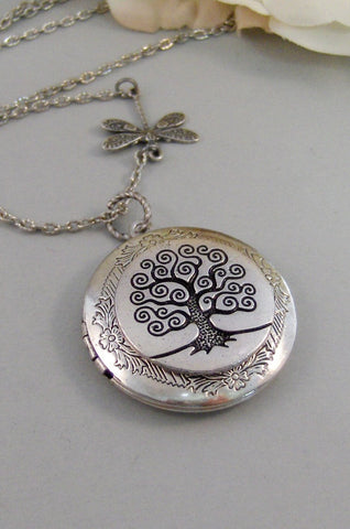 Woodland Dragonfly,Locket,Dragonfly,Silver Dragonfly Locket,Tree,Family,,Antiqued,Charm,Necklace,Pendant. jewelery by Valleygirldesigns.