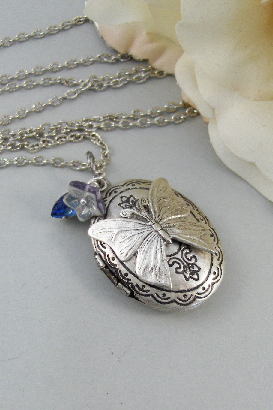 Ocean Butterfly,Necklace,Locket,Butterfly, Silver Locket, Butterfly Locket, Wings,Silver. Handmade Jewelry by valleygirldesigns on Etsy.