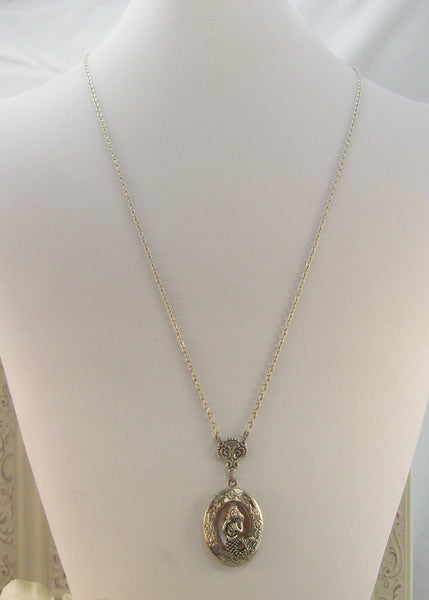 SALE/MerGirl,Locket,Mermaid, Mermaid Locket,Antique Locket,Silver Locket,Goddess,Ocean Locket,Handmade jewelry by valleygirldesigns