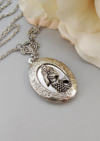 SALE/MerGirl,Locket,Mermaid, Mermaid Locket,Antique Locket,Silver Locket,Goddess,Ocean Locket,Handmade jewelry by valleygirldesigns
