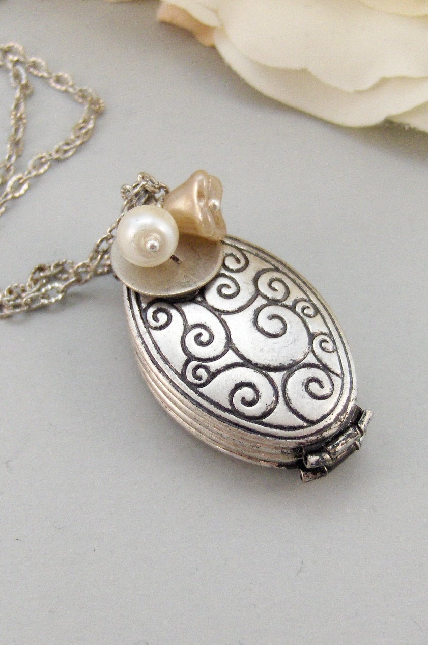 Generations,Locket,Silver Locket,Ivory,Flower,Pearl,Personalize,Antique Locket,Antique,.Jewelry by valleygirldesigns.