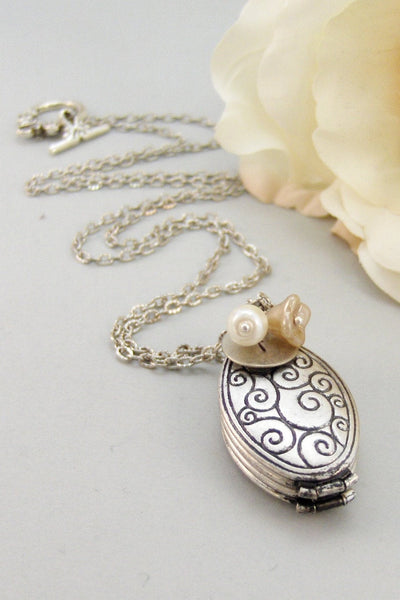 Generations,Locket,Silver Locket,Ivory,Flower,Pearl,Personalize,Antique Locket,Antique,.Jewelry by valleygirldesigns.