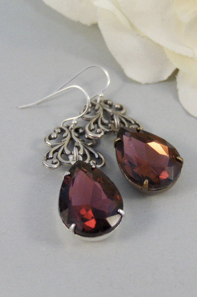 Frosted Garnet,Earring,Vintage Earrings,Garnet,Ruby Earrings,Red,Burgandy,Birthstone. Handmade Jewelry by valleygirldesigns.