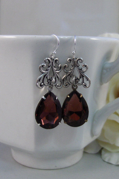 Frosted Garnet,Earring,Vintage Earrings,Garnet,Ruby Earrings,Red,Burgandy,Birthstone. Handmade Jewelry by valleygirldesigns.