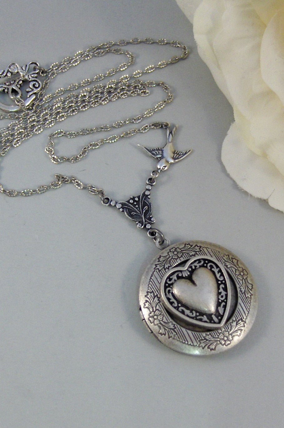 Fated Wings,Locket,Silver Locket,Celtic Locket,Heart, Antique Locket,Celtic Knot,Irish,Lucky,Shamrock. jewelry by valleygirldesigns