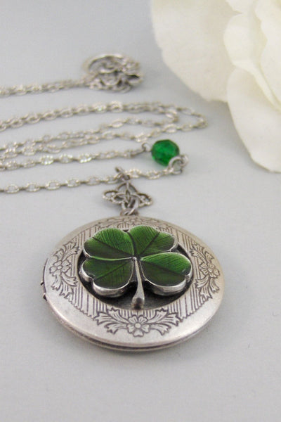 Irish Girl,Locket,Shamrock,Antique Locket,Silver Locket,Clover,Luck,Irish,Lucky, Shamrock,Love. Handmade jewelry by valleygirldesigns