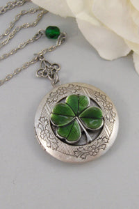 Irish Girl,Locket,Shamrock,Antique Locket,Silver Locket,Clover,Luck,Irish,Lucky, Shamrock,Love. Handmade jewelry by valleygirldesigns