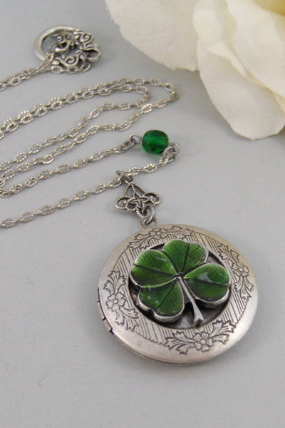 Irish Girl,Locket,Shamrock,Antique Locket,Silver Locket,Clover,Luck,Irish,Lucky, Shamrock,Love. Handmade jewelry by valleygirldesigns