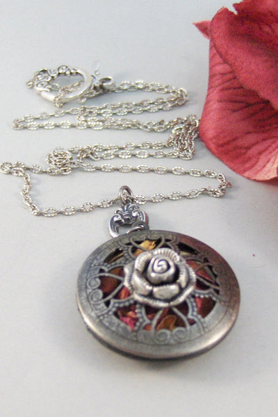 Scented Rose,Locket,Silver,Apothecary,Rose,Pink,Love,Antique Locket,Floral,Jewelry. Handmade jewelry by valleygirldesigns.