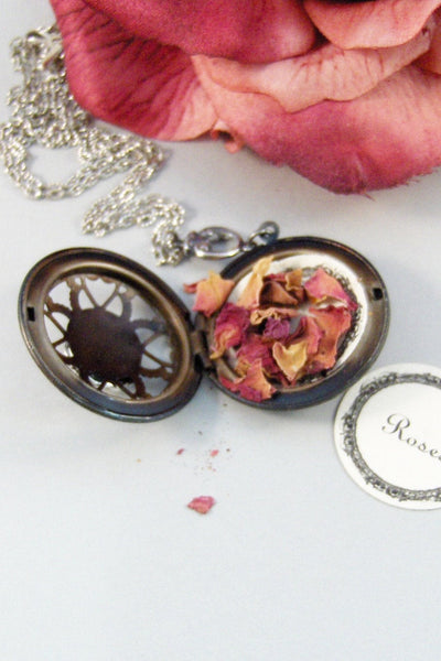 Scented Rose,Locket,Silver,Apothecary,Rose,Pink,Love,Antique Locket,Floral,Jewelry. Handmade jewelry by valleygirldesigns.