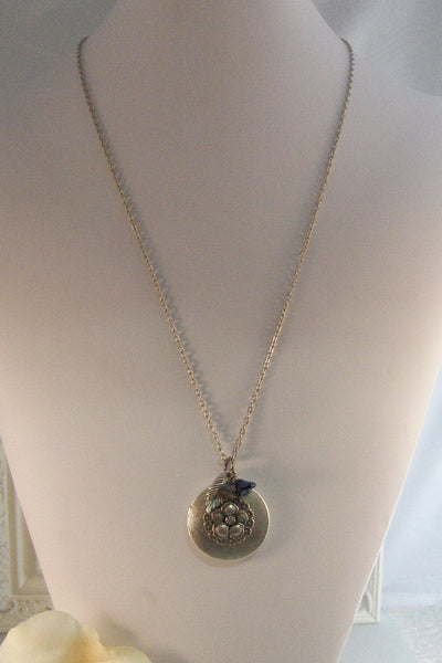 Fairy Bloom,Locket,Silver Locket,Blossom,Flower,Blue,Fairy,Antique Locket,Night,Floral,Jewelry. Handmade jewelry by valleygirldesigns.