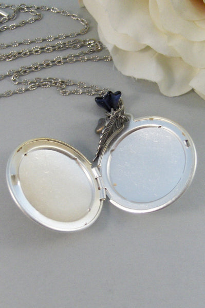 Fairy Bloom,Locket,Silver Locket,Blossom,Flower,Blue,Fairy,Antique Locket,Night,Floral,Jewelry. Handmade jewelry by valleygirldesigns.