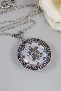 Sea Turtle ,Locket,Silver, Turtle ,Antiqued,Charm,Silver Locket,Woodland,Pond.Jewelery by Valleygirldesigns.