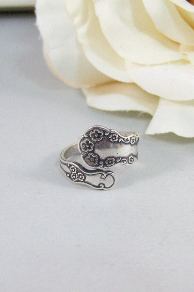 Dainty Blossom,Ring,Silver,Spoon,Spoon Ring,Antique Ring,Silver Ring,Wrapped,Adjustable,Bridesmaid. Handmade jewelery by valleygirldesigns.