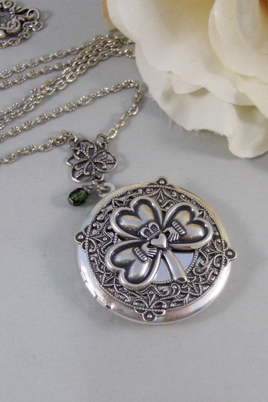 Irish Love,Locket,Claddagh, Antique Locket,Silver Locket,Heart,Crown, Irish,Lucky, Shamrock,Love. Handmade jewelry by valleygirldesigns