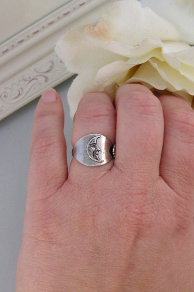 Moon Ring,Ring,Silver,Spoon,Spoon Ring,Antique Ring,Silver Ring,Wrapped,Adjustable,Bridesmaid. Handmade jewelery by valleygirldesigns.