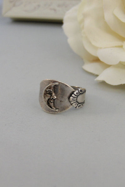 Moon Ring,Ring,Silver,Spoon,Spoon Ring,Antique Ring,Silver Ring,Wrapped,Adjustable,Bridesmaid. Handmade jewelery by valleygirldesigns.