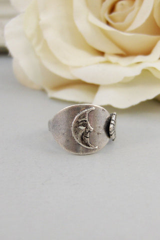 Moon Ring,Ring,Silver,Spoon,Spoon Ring,Antique Ring,Silver Ring,Wrapped,Adjustable,Bridesmaid. Handmade jewelery by valleygirldesigns.