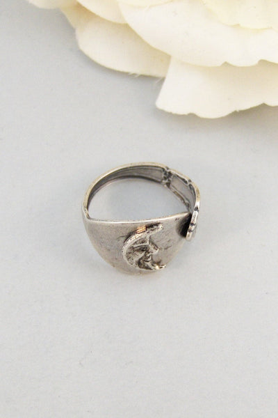 Moon Ring,Ring,Silver,Spoon,Spoon Ring,Antique Ring,Silver Ring,Wrapped,Adjustable,Bridesmaid. Handmade jewelery by valleygirldesigns.