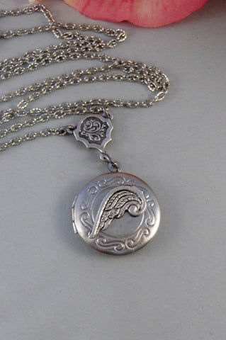Little Angel,Locket, Silver Locket, Angel,Wing,Angel Locket,Necklace,Silver,Antique Silver.Handmade jewelery by valleygirldesigns.