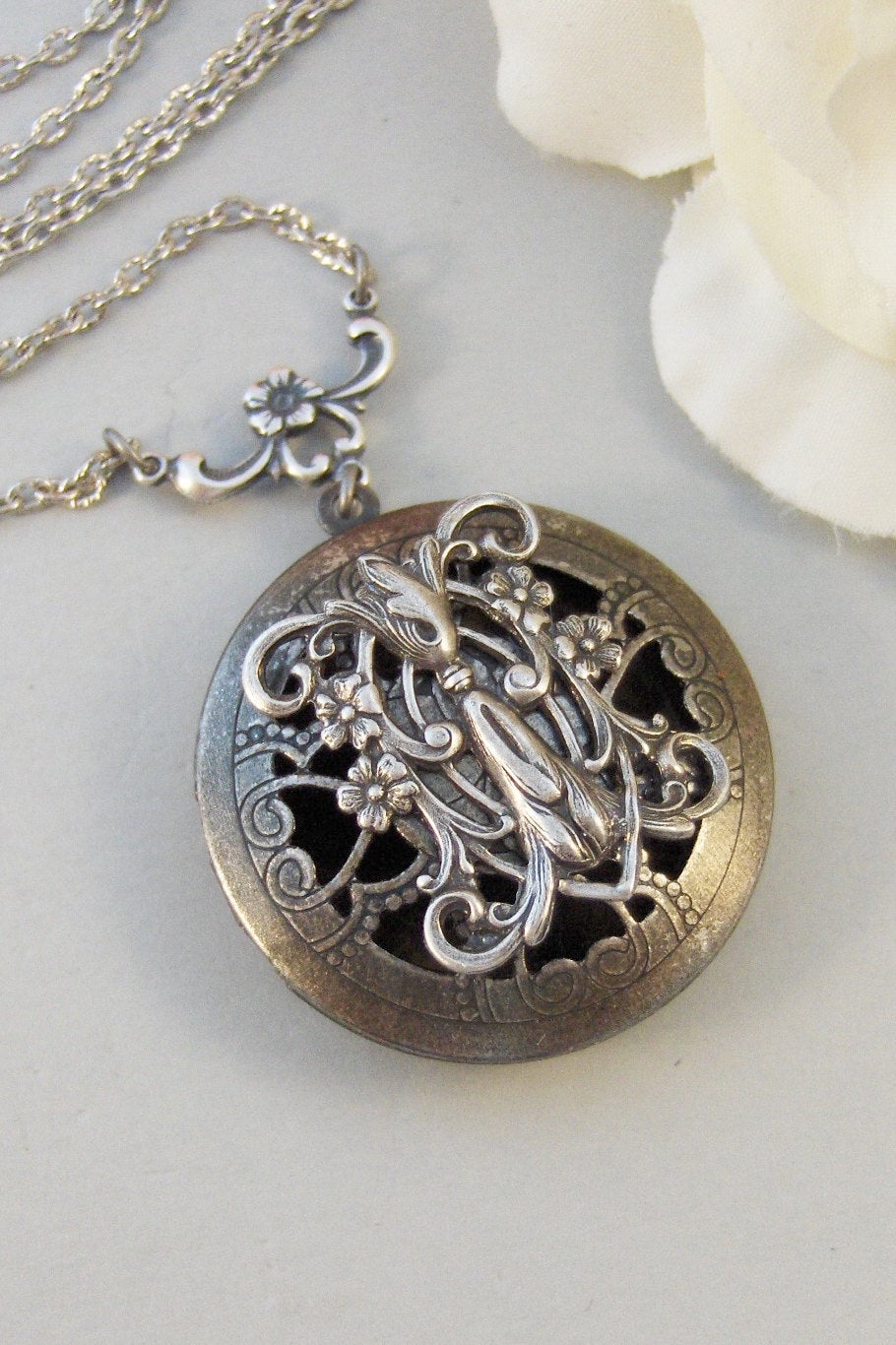 Gladriale,Locket,Silver,Scent Locket,Antique Locket,Floral,Jewelry,Elf,Fairy, Handmade jewelry by valleygirldesigns.