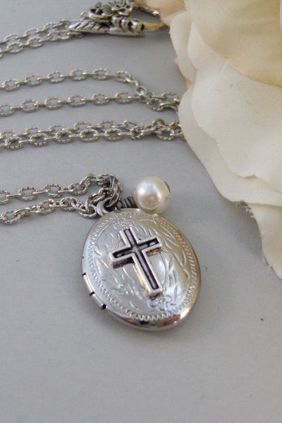 Petite Cross,Locket,Silver Locket,Antique Locket,Girl,Child,Baby,Girl Locket,Cross,Baptisim. Handmade jewelry by valleygirldesigns.