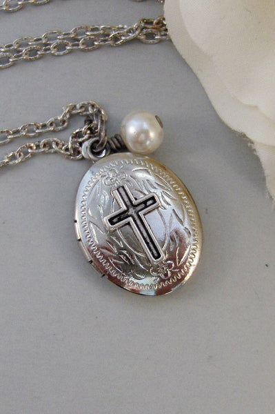 Petite Cross,Locket,Silver Locket,Antique Locket,Girl,Child,Baby,Girl Locket,Cross,Baptisim. Handmade jewelry by valleygirldesigns.