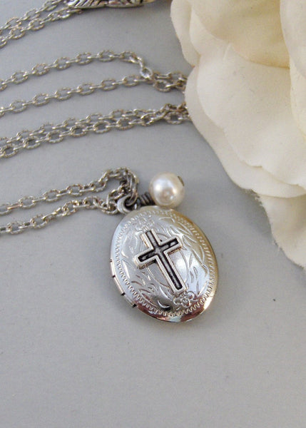 Petite Cross,Locket,Silver Locket,Antique Locket,Girl,Child,Baby,Girl Locket,Cross,Baptisim. Handmade jewelry by valleygirldesigns.