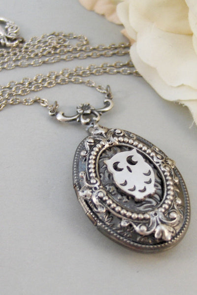 Wise Owl,Owl,Owl Necklace,Owl Locket,Owl Jewelry,Locket,Silver Locket,Silver Necklace,Owl,Silver,Woodland,Antique Locketvalleygirldesigns