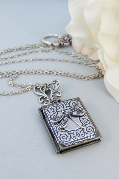 Enchanted Wings,Locket,Silver Locket,Dragonfly,Wing,Dragonfly Locket,Dragonfly Necklace. Handmade Jewelry by valleygirldesigns